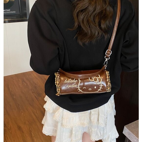 Y2K Kitty Embroidered Barrel Crossbody Bag - Picture 1 of 6